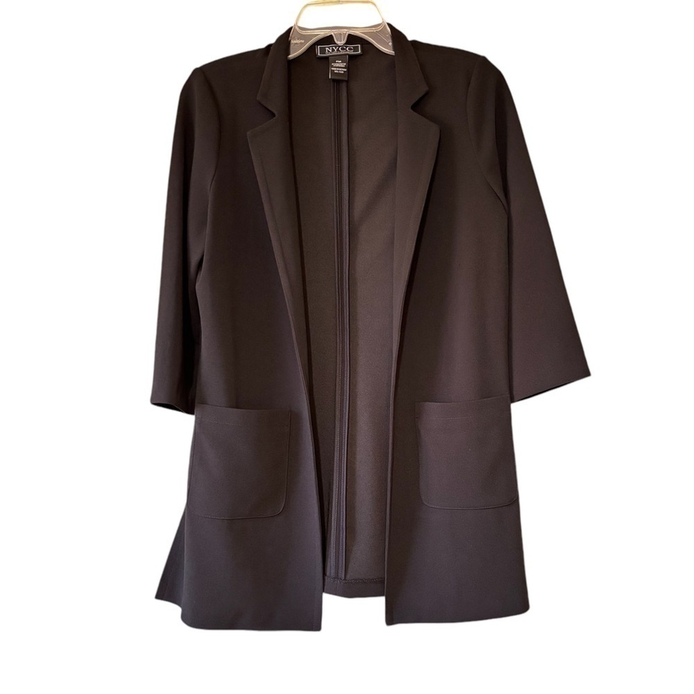 NYCC Long Open Jacket 3/4 Sleeves Black Sz Medium Petite